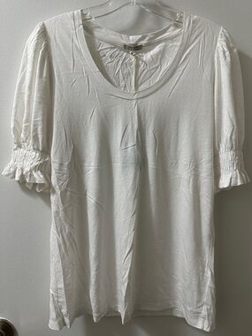 Jigsaw White Puff Sleeve Short Sleeve Tee